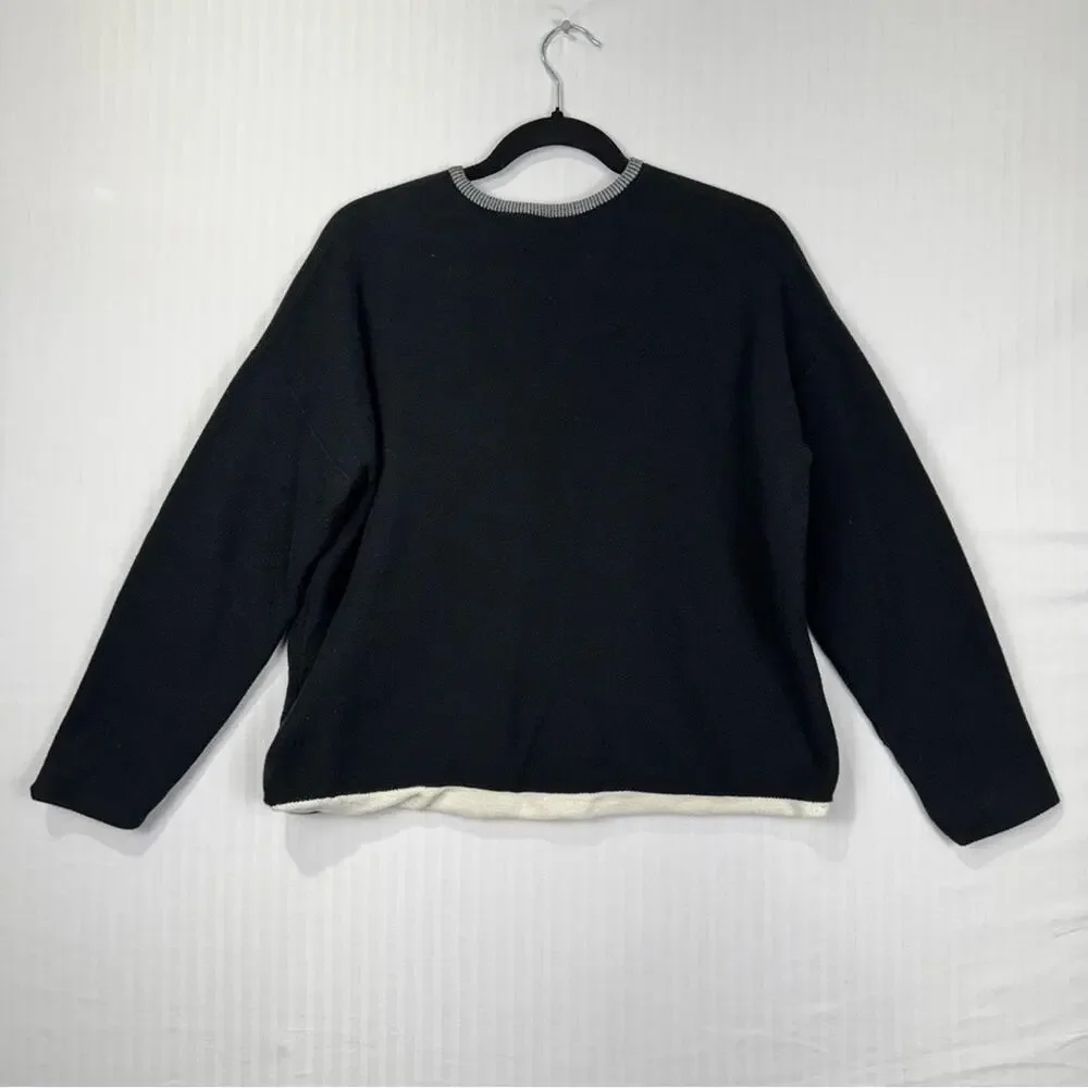 Eileen Fisher Black Full-Zip Cardigan Sweater Jacket Size Medium Organic Cotton - Picture 5 of 6